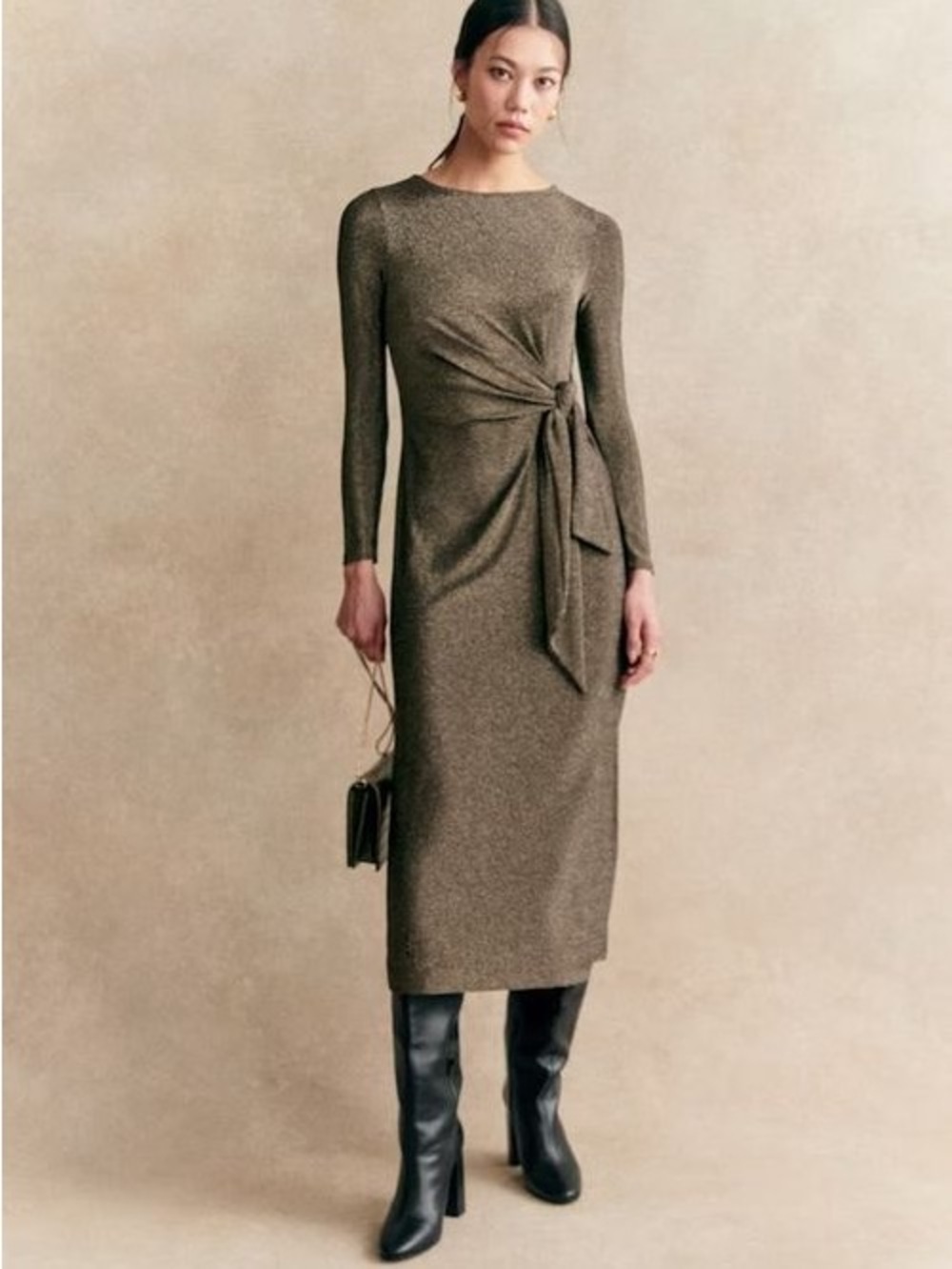 NWT Sezane Pippaia Dress, XXL, Gold/Black